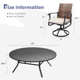 Vicllax 9 PCS Patio Dining Table Set, 63" Round Metal Table and Sienna Swivel Chairs