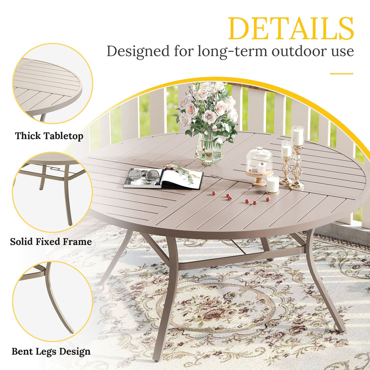 Vicllax Round Patio Dining Table for 4/6/8, Outdoor Large Metal Table