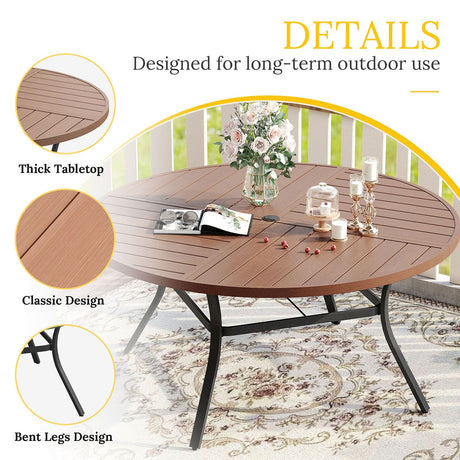 Vicllax 11 Pieces Outdoor Dining Set with 60" Round Metal Table and Armrest Chairs