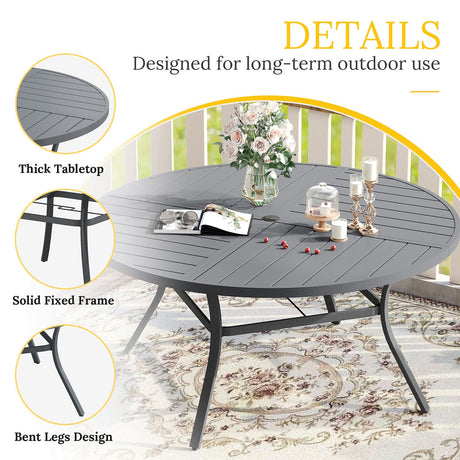 Vicllax 11 Pieces Outdoor Dining Set with 60" Round Metal Table and Armrest Chairs