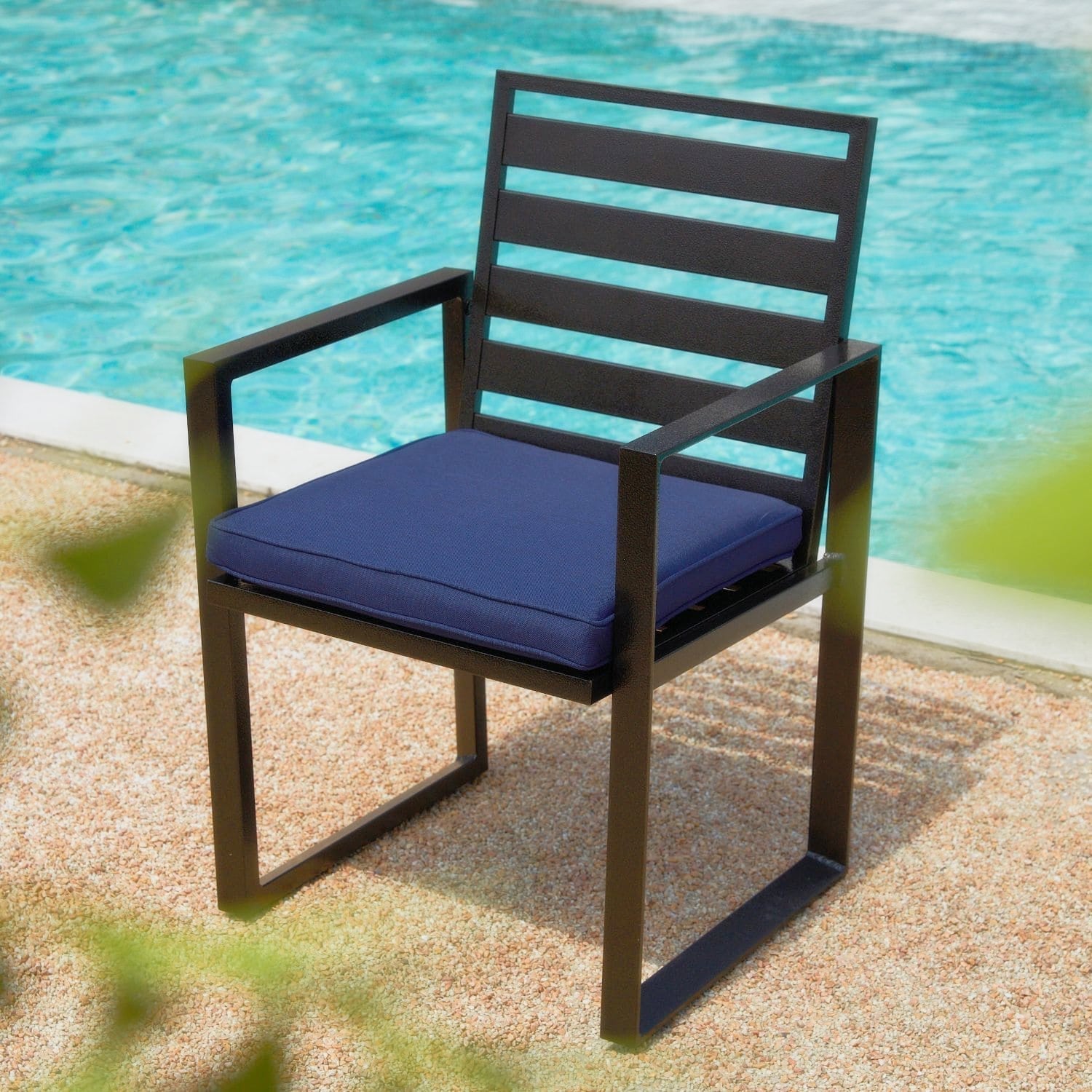 outdoor metal chair with cushion black