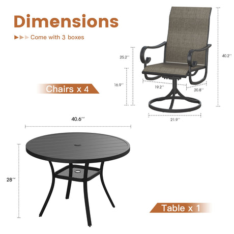 Vicllax 5/7 Pieces Patio Dining Set with Round Dining Table and Swivel Chairs
