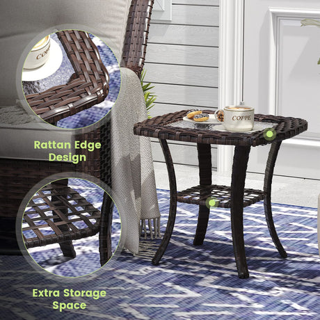 Vicllax Terrace Wide Wicker High-Back Cushioned Sofa, Outdoor Wicker Chair, Double-Seater Balcony Lounge