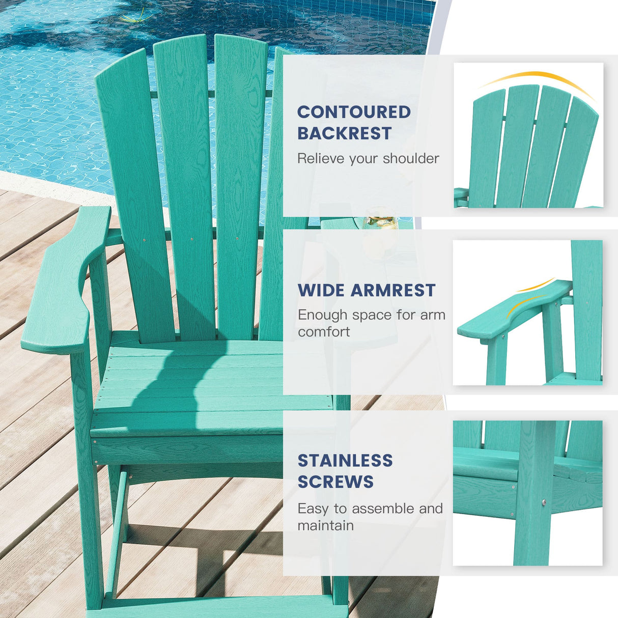 Vicllax Outdoor HDPE Adirondack Bar Chair, Patio Bar Stools with Umbrella Hole