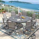 VICLLAX 9 PCS Patio Dining Table Set, 63" Round Metal Table with umbrella Hole and 8 Padded Swivel Chairs