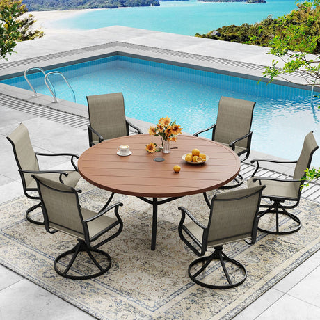 Vicllax 7/9 Pieces Outdoor Dining Set, Metal Round Dining Table and Premium Swivel Chairs