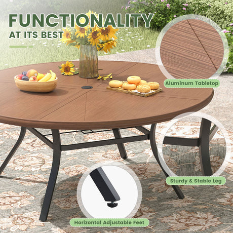 Vicllax Outdoor Round Dining Table, Patio Aluminum Tabletop with Storage Shelf