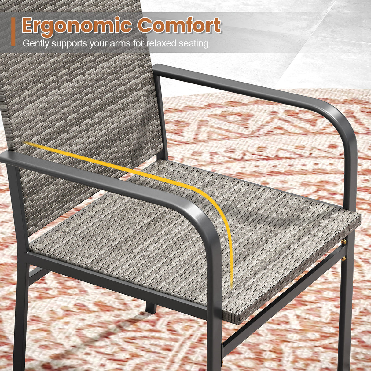 Vicllax Willow Circle 5/7 Pieces Wicker Dining Set, Round Metal Table and Wicker Armchairs