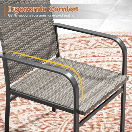 Vicllax Willow Circle 5/7 Pieces Wicker Dining Set, Round Metal Table and Wicker Armchairs