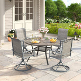 VICLLAX 5 PCS Patio Dining Table Set, Round Metal Table with Shelf and Padded Swivel Chair