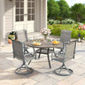 VICLLAX 5 PCS Patio Dining Table Set, Round Metal Table with Shelf and Padded Swivel Chair