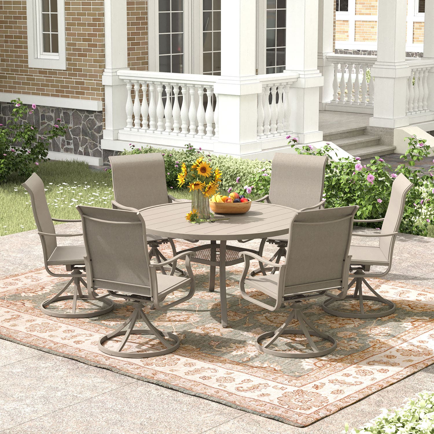 Vicllax 5/7 Pieces Outdoor Dining Set, Metal Round Dining Table and Premium Swivel Chairs