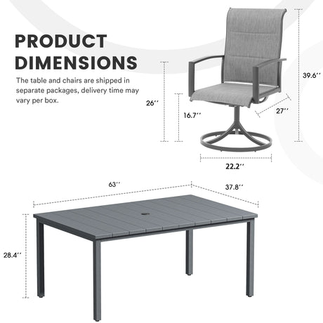 Vicllax 7 Pieces Outdoor Dining Set with Rectangular Dining Table and Padded Swivel Chairs