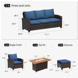 Vicllax Versatile Wicker Patio Set: 6 Pieces with Fire Table and Ottoman