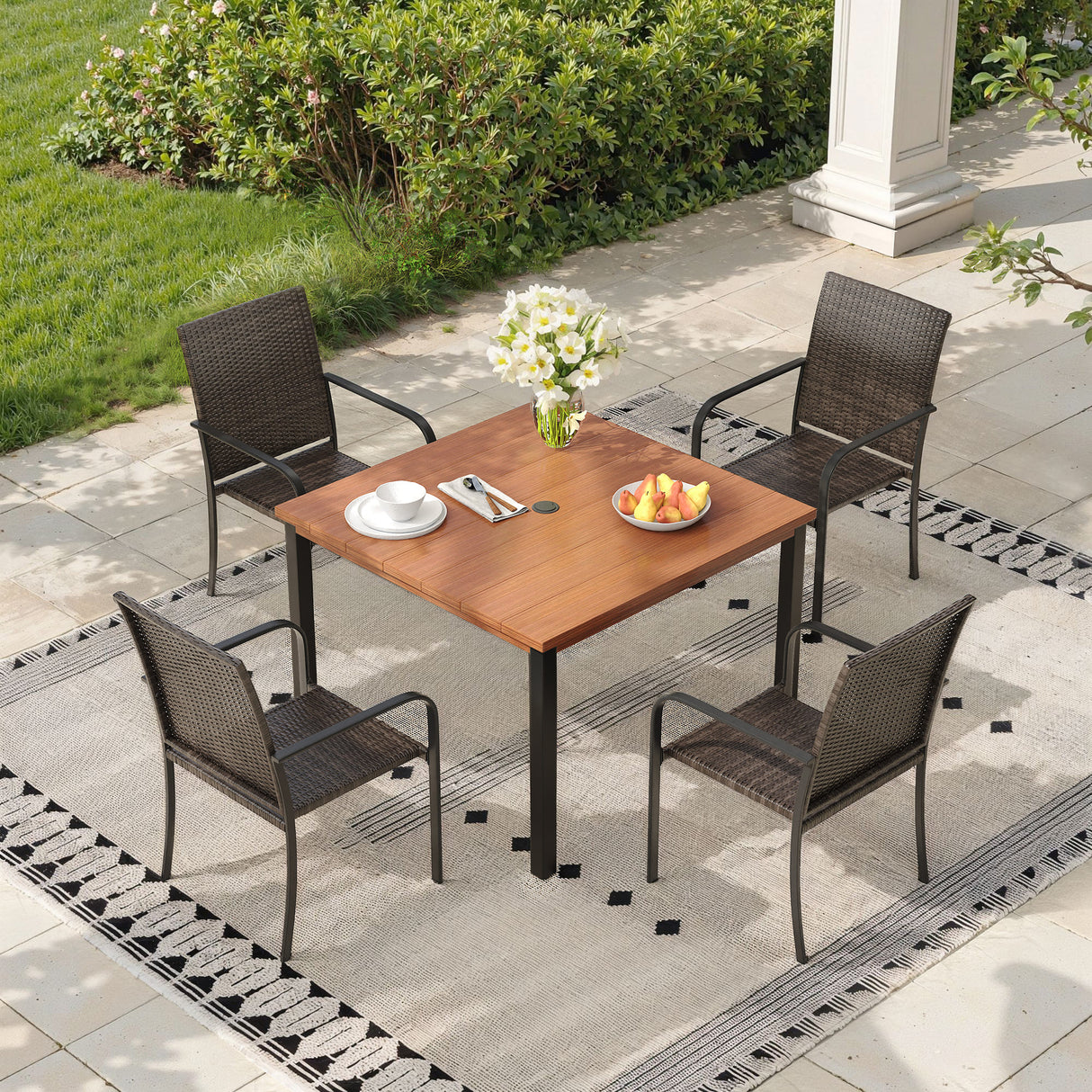 Vicllax 5 Pieces Outdoor Dining Set, Patio Rectangular Metal Table and  4 Stackable  Metal Armchair, Bistro Set for Garden, Balcony & Backyard