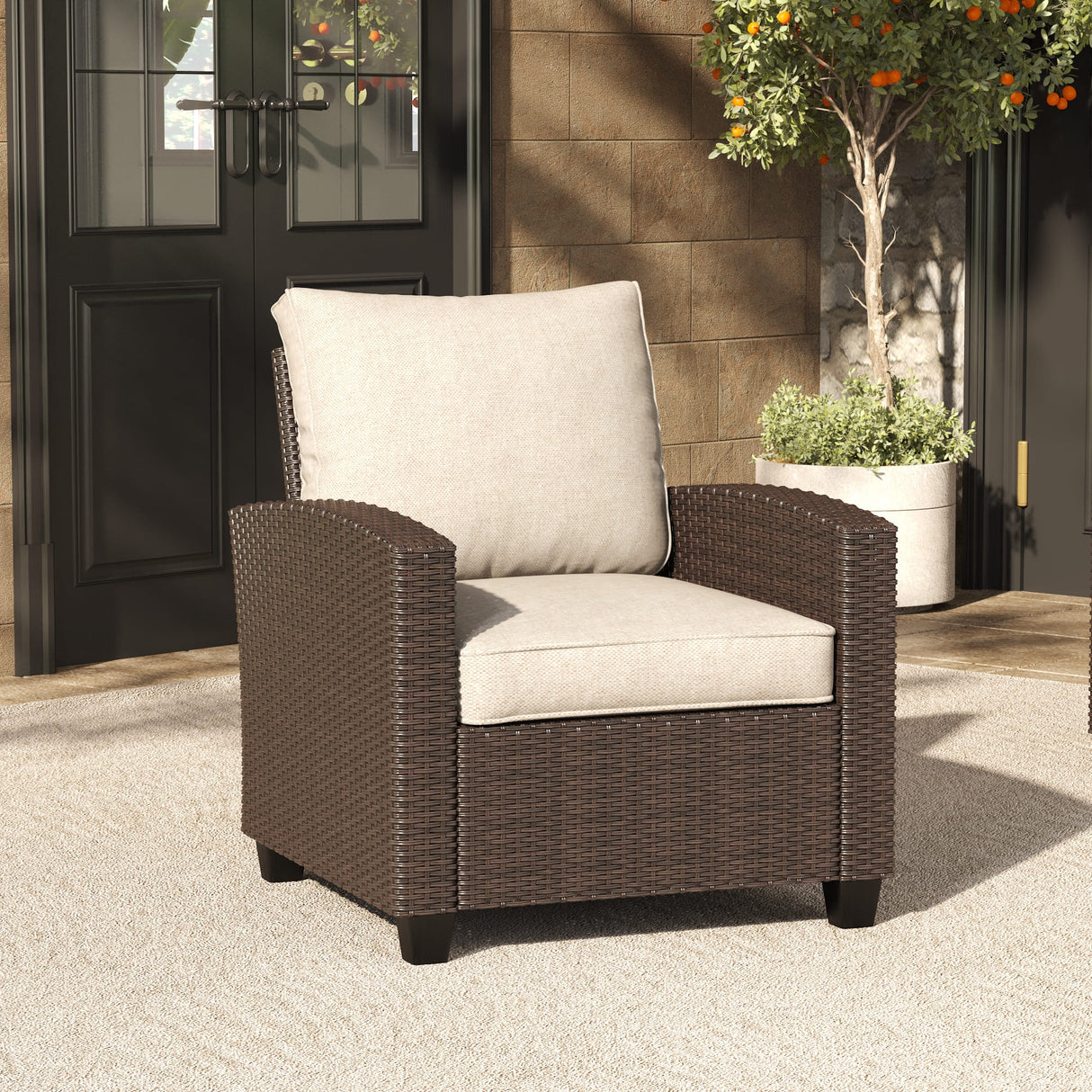 Vicllax Wicker Outdoor Conversation Sofa, Love Seat Glider, Chairs and Ottomans