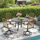 Vicllax 5-Piece Outdoor Dining Set, 47” Round Metal Table with Umbrella Hole & Solana Swivel Chair