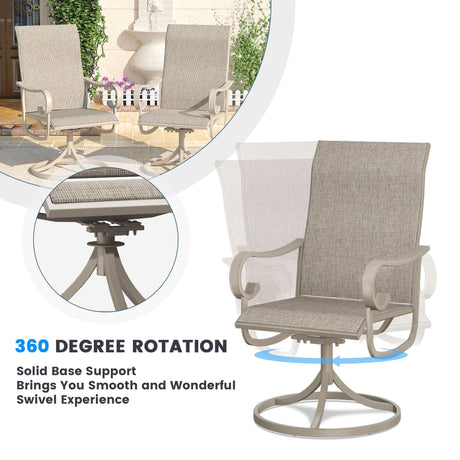 Vicllax Juego de comedor para exterior de 5 piezas con mesa cuadrada de metal de 42" y sillas giratorias de textileno