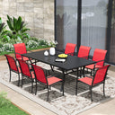 VICLLAX Patio 9 Pieces Outdoor Dining Set, 70.9" Rectangular Metal Dining Table and Stackable Sling Dining Chair with Armrest