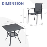 Vicllax 3-Piece Patio Bistro Set, Outdoor Stackable Sling Chairs and Black Metal Square Table