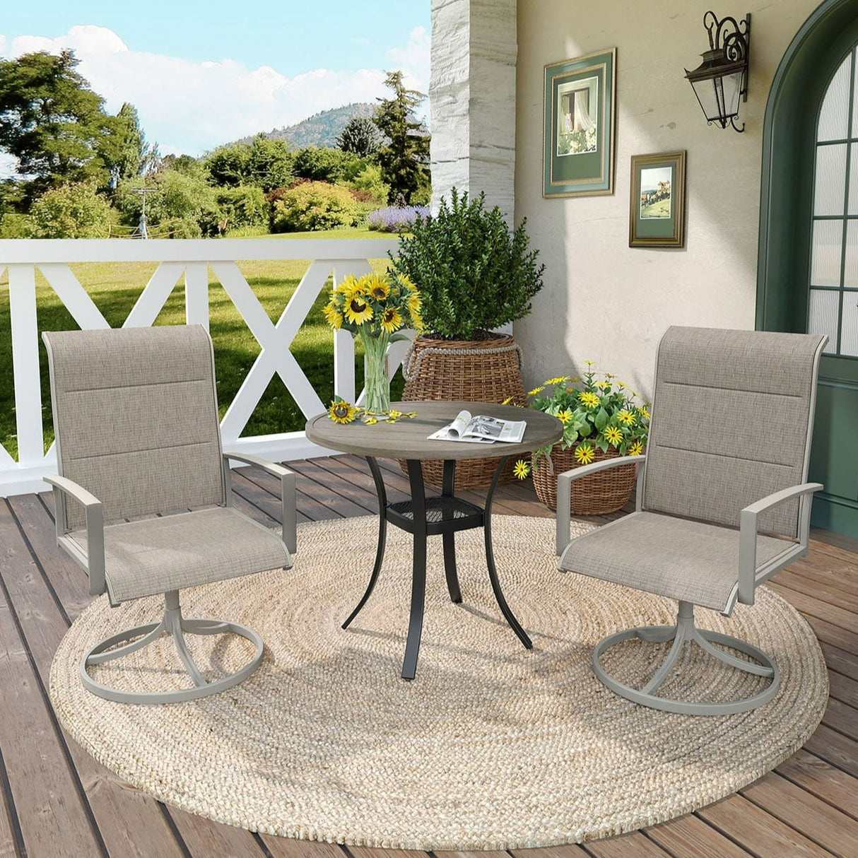 Vicllax 3-Piece Patio Bistro Set, Outdoor Swivel Chairs and Metal Round Table