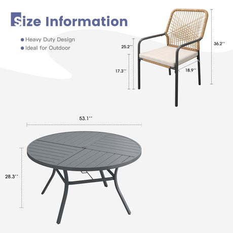 Vicllax 9 PCS Patio Dining Table Set, 53" Round Metal Table and Alora Stackable Chair