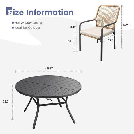 Vicllax 9 PCS Patio Dining Table Set, 53" Round Metal Table and Alora Stackable Chair