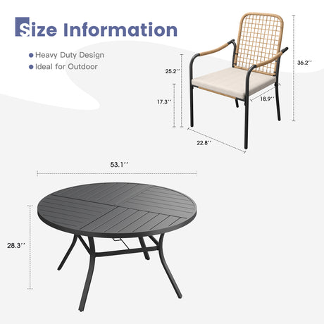 Vicllax 9 PCS Patio Dining Table Set, 53" Round Metal Table and Solana Stackable Chair