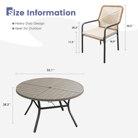 Vicllax 9 PCS Patio Dining Table Set, 53" Round Metal Table and Alora Stackable Chair