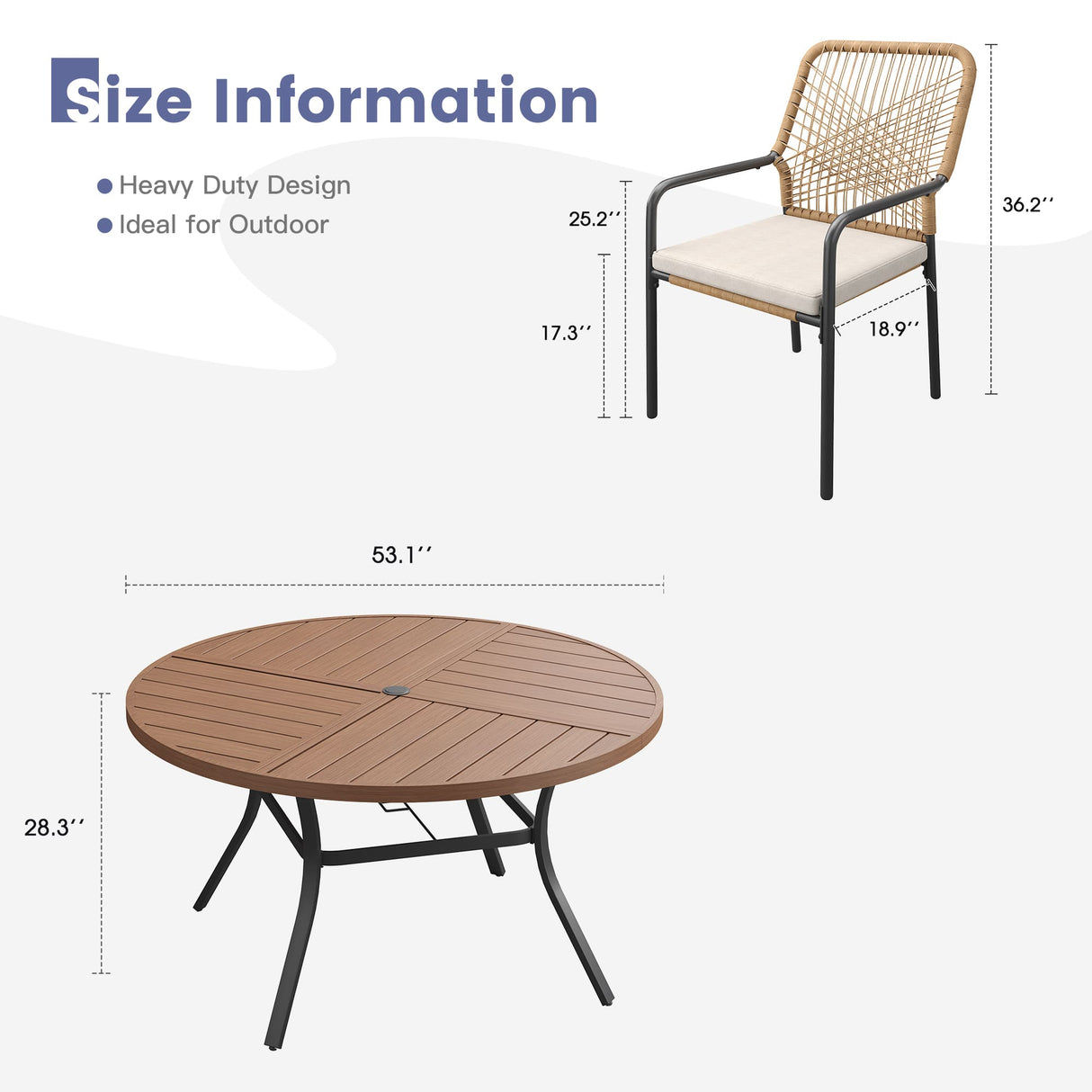 Vicllax 9 PCS Patio Dining Table Set, 53" Round Metal Table and Alora Stackable Chair