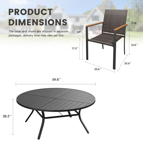 Vicllax 11 Pieces Outdoor Dining Set, 60" Dining Table and 10 Stackable Armchairs