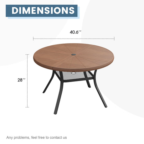 Vicllax Outdoor Round Dining Table, Patio Aluminum Tabletop with Storage Shelf