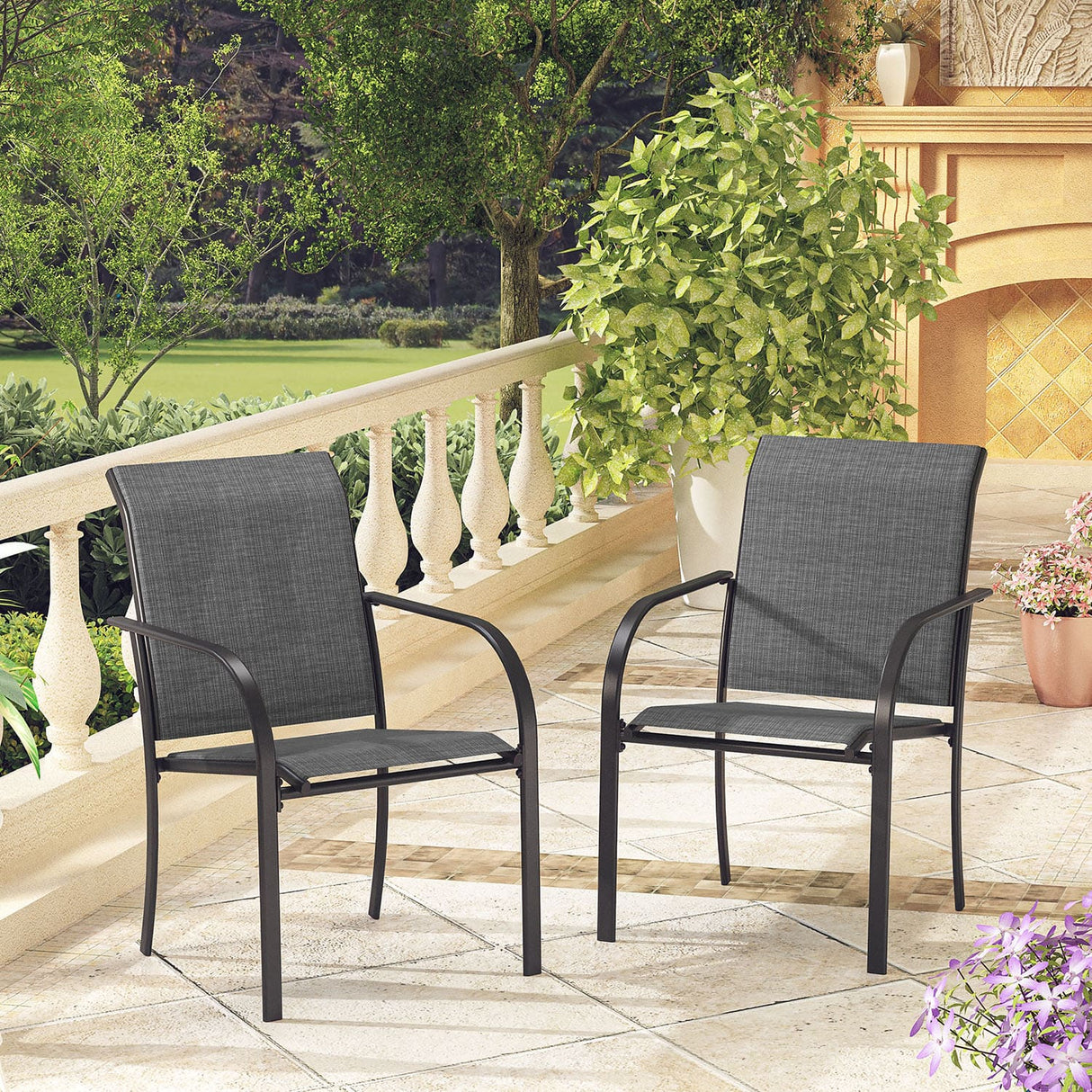 Vicllax Outdoor Textilene Stackable Sling Dining Chair, Set of 2/4/6