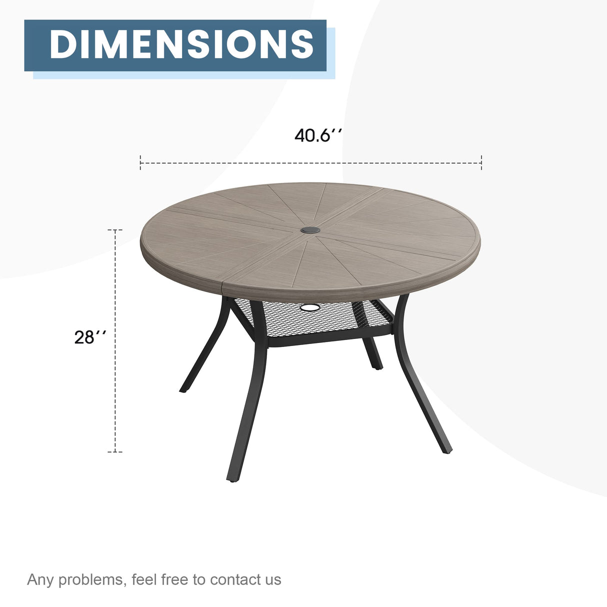 Vicllax Outdoor Round Dining Table, Patio Aluminum Tabletop with Storage Shelf