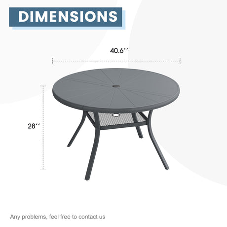 Vicllax Outdoor Round Dining Table, Patio Aluminum Tabletop with Storage Shelf