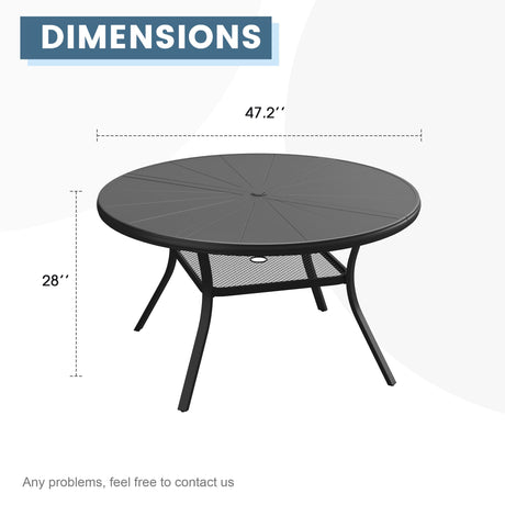 Vicllax Outdoor Round Dining Table, Patio Aluminum Tabletop with Storage Shelf