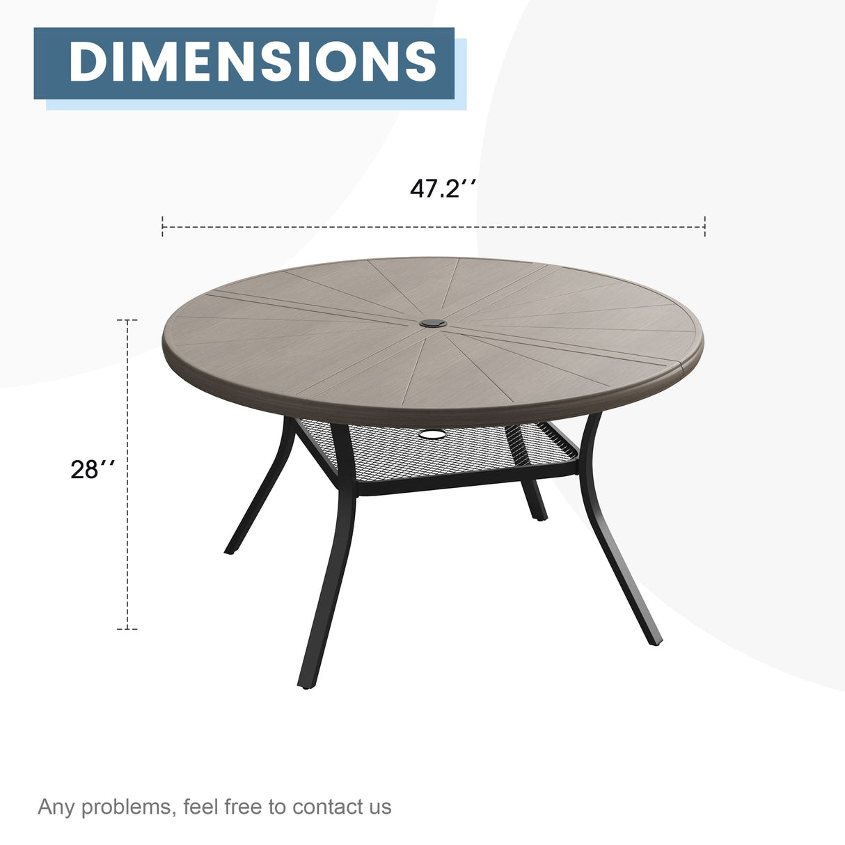 Vicllax Outdoor Round Dining Table, Patio Aluminum Tabletop with Storage Shelf