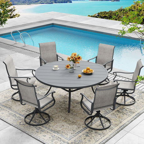 Vicllax 7/9 Pieces Outdoor Dining Set, Metal Round Dining Table and Premium Swivel Chairs