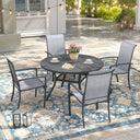 Vicllax 5 PCS Patio Dining Table Set, 41" Round Metal Table with Shelf and Skyline Stackable Chair