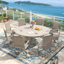 VICLLAX 9 PCS Patio Dining Table Set, 63" Round Metal Table with umbrella Hole and 8 Padded Swivel Chairs