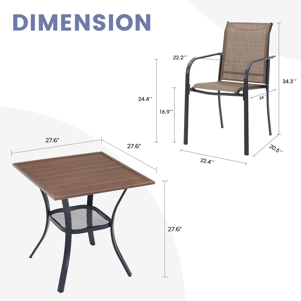 Vicllax 3-Piece Patio Bistro Set, Outdoor Stackable Sling Chairs and Black Metal Square Table
