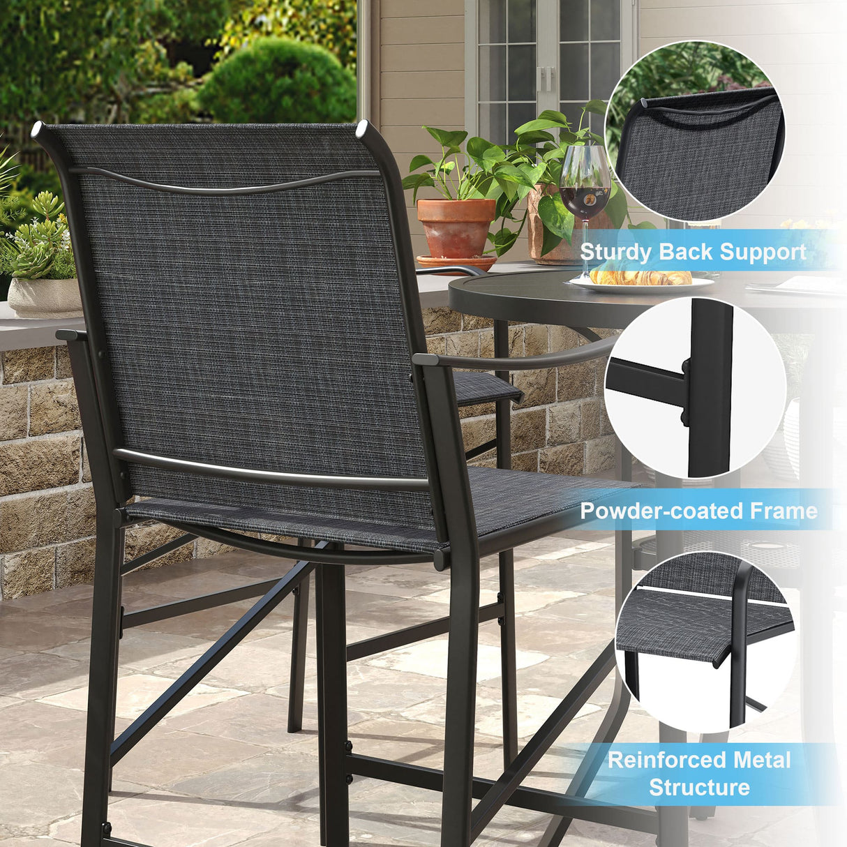 Vicllax 3/5 PCS Outdoor Bar Set, Patio High Bar Chairs and Round Bar Table