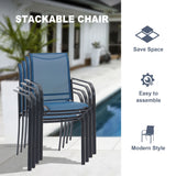 Vicllax 7 Pieces Outdoor Dining Set with Metal Rectangular Table and Stackable Sling Chair