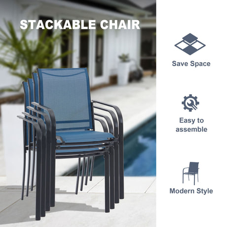 Vicllax 7 Pieces Outdoor Dining Set with Metal Rectangular Table and Stackable Sling Chair