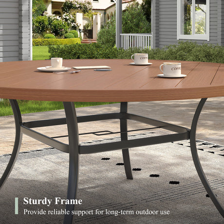 VICLLAX 11-Pcs Outdoor Dining Set, 63” Round Metal Table with Umbrella Hole & 10 Stackable  Chairs