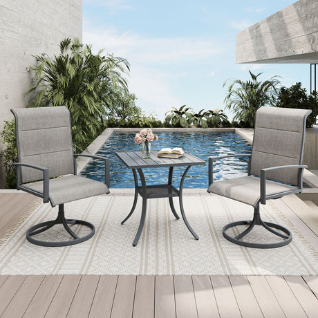 Vicllax Juego de bistró para patio de 3 piezas, sillas giratorias para exteriores y mesa pequeña de metal para patio 