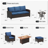 Vicllax Versatile Wicker Patio Set: 6 Pieces with Fire Table and Ottoman