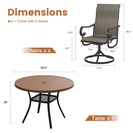 Vicllax 5/7 Pieces Patio Dining Set with Round Dining Table and Swivel Chairs