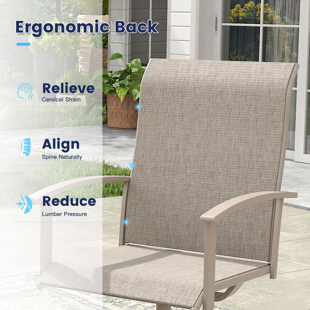 Vicllax 7 pcs Outdoor Dining Set,  Rectangular Metal Table and 6 Textilene Swivel Dining Chairs