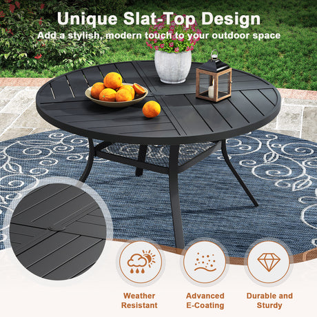Viclla 9-Piece Outdoor Dining Set, 60” Round Metal Table with Umbrella Hole & Solana Swivel Chair